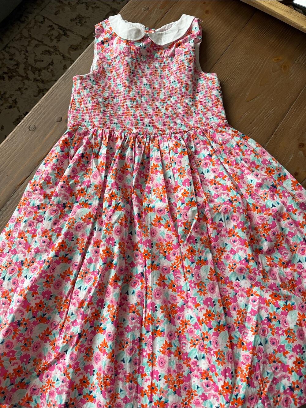 Janie and Jack Girls Pink Floral Sleeveless Dress with White Peter Pan Collar
